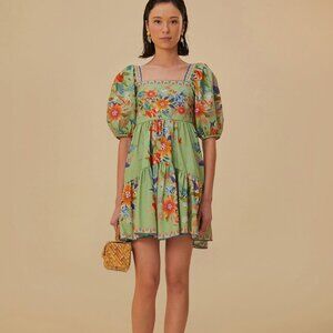 Farm Rio Green Bright Yard Mini Dress